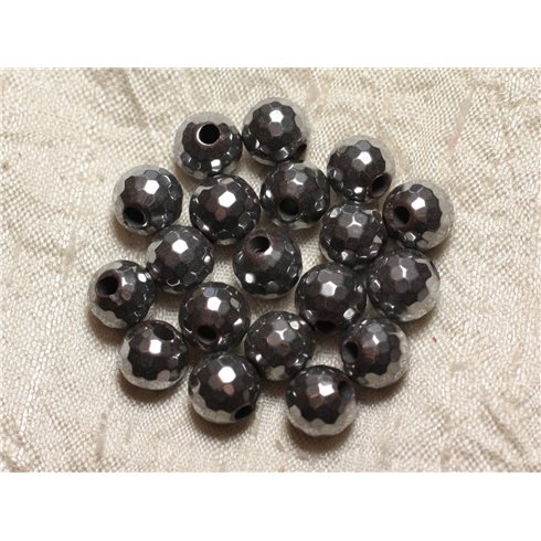 2pc - Perles de Pierre Perçage 2.5mm - Hématite Rhodium Facettée 10mm  4558550024596 