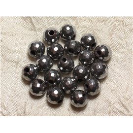 2pc - Stone Beads Drill 2.5mm - Faceted Rhodium Hematite 10mm 4558550024596 