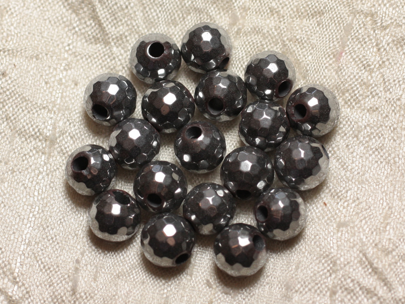2pc - Perles de Pierre Perçage 2.5mm - Hématite Rhodium Facettée 10mm  4558550024596 