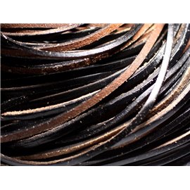 4 mètres - Cordon Lanière Cuir Véritable 3x2mm Noir et Beige - 4558550082480  4 mètres - Cordon Lanière Cuir Véritable 3x2mm Noir et Beige - 4558550082480