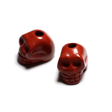 1pc - Perle de Pierre Jaspe Rouge - Crâne tête de mort 14x10mm Perçage Dessus 4558550038999 