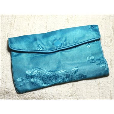 1pc - Sac Pochette Cadeaux Bijoux Tissu Fleurs 12x8cm Bleu Turquoise -  4558550082435 