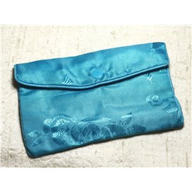 1pc - Gift Pouch Bag Jewelry Fabric Flowers 12x8cm Turquoise Blue - 4558550082435 