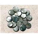 10pc - Perles Nacre Palets 15mm Gris Noir   4558550005021 