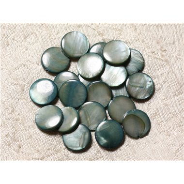 10pc - Perles Nacre Palets 15mm Gris Noir   4558550005021 