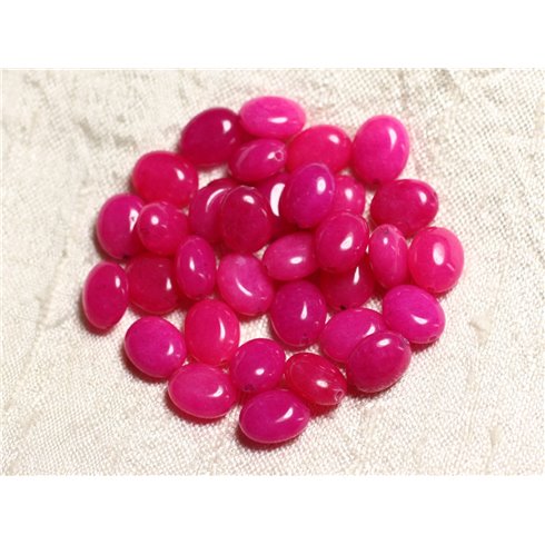 10pc - Perles de Pierre - Jade Ovales 10x8mm Rose Fluo Fuchsia - 4558550082121 