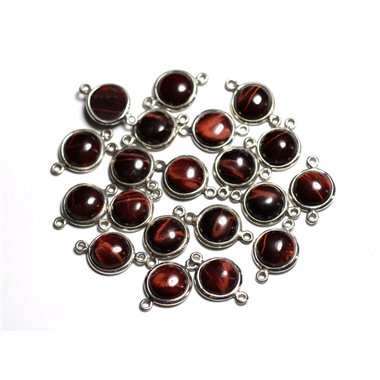 1pc - Connecteur Argent 925 et Pierre - Oeil de Taureau Rond 10mm - 4558550082336 