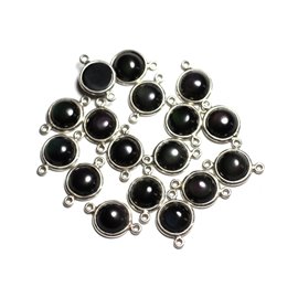 1pc - 925 Silver and Stone Connector - Rainbow Obsidian Round 10mm - 4558550082343 