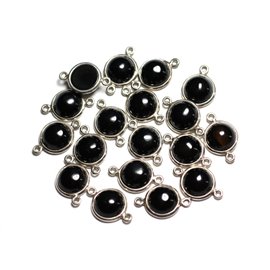1pc - 925 Sterling Silver and Stone Connector - Black Agate Round 10mm - 4558550082350 