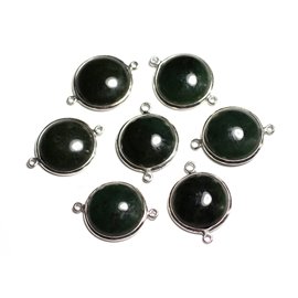 1pc - 925 Sterling Silver and Stone Connector - Jade Nephrite Canada Round 20mm - 4558550082374 