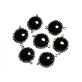 1pc - 925 Silver Connector and Stone - Black Agate Round 20mm - 4558550082398 