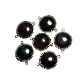 1pc - 925 Silver and Stone Connector - Rainbow Obsidian Round 20mm - 4558550082404 