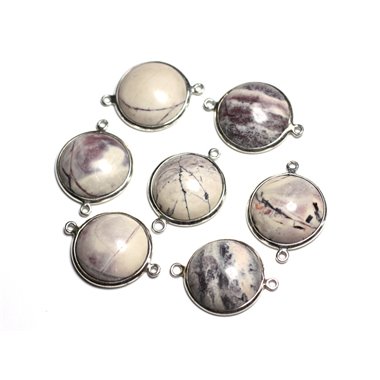 1pc - Connecteur Argent 925 et Pierre - Jaspe Porcelaine Rond 20mm - 4558550082411 