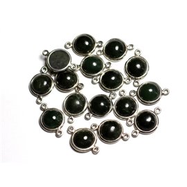 1pc - 925 Silver and Stone Connector - Jade Nephrite Canada Round 10mm - 4558550082367 