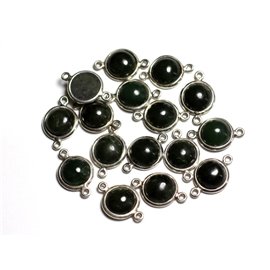 1pc - Connettore in argento sterling 925 e pietra - Jade Nephrite Canada Round 10mm - 4558550082367 