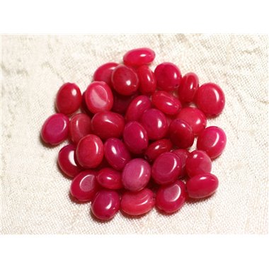 10pc - Perles de Pierre - Jade Ovales 10x8mm Rose Fuchsia - 4558550082138 