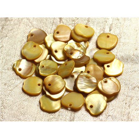 10pc - Perles Breloques Pendentifs Nacre Pommes 12mm Jaune Doré  - 4558550004550 