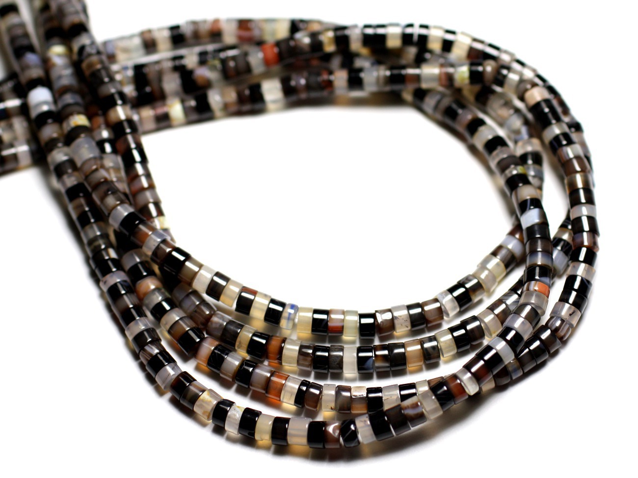 30pc - Perles de Pierre - Agate Rondelles Heishi 4x2mm Blanc Noir - 4558550081858 