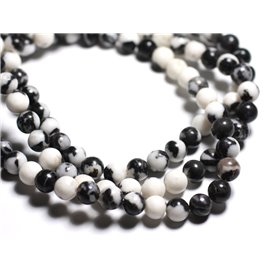 10pc - Stone Beads - White and Black Mexican Jasper 8mm Balls - 4558550082183 