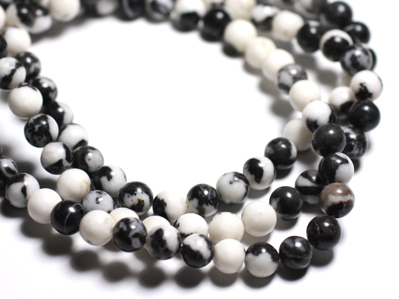 10pc - Perles de Pierre - Jaspe Mexicaine Blanc et Noir Boules 8mm -  4558550082183 