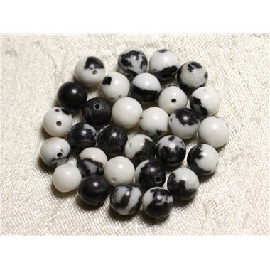 10pc - Perles de Pierre - Jaspe Mexicaine Blanc et Noir Boules 8mm -  4558550082183 