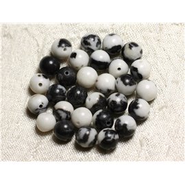 10pc - Perles de Pierre - Jaspe Mexicaine Blanc et Noir Boules 8mm - 4558550082183 