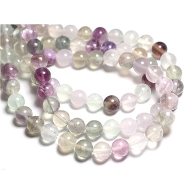 8pc - Perles de Pierre - Fluorite Multicolore Boules 10mm -  4558550081841 