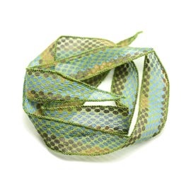 1pc - Hand-dyed Silk Ribbon Necklace 85 x 2.5cm Khaki, Blue Dots, Brown, Copper (ref SOIE171) 4558550001788 