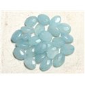 2pc - Perles de Pierre - Jade Ovales Facettés 14x10mm Bleu Ciel -  4558550081643 