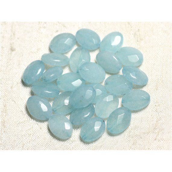 2pc - Perles de Pierre - Jade Ovales Facettés 14x10mm Bleu Ciel -  4558550081643 