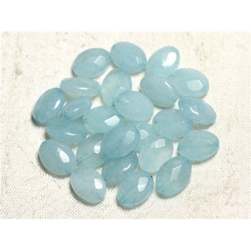 2pc - Perles de Pierre - Jade Ovales Facettés 14x10mm Bleu Ciel -  4558550081643 
