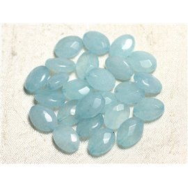 2pc - Stone Beads - Faceted Jade Oval 14x10mm Sky Blue - 4558550081643 