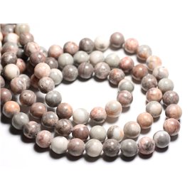 8pc - Stone Beads - Gray Jasper and Pink Balls 10mm - 4558550081933 