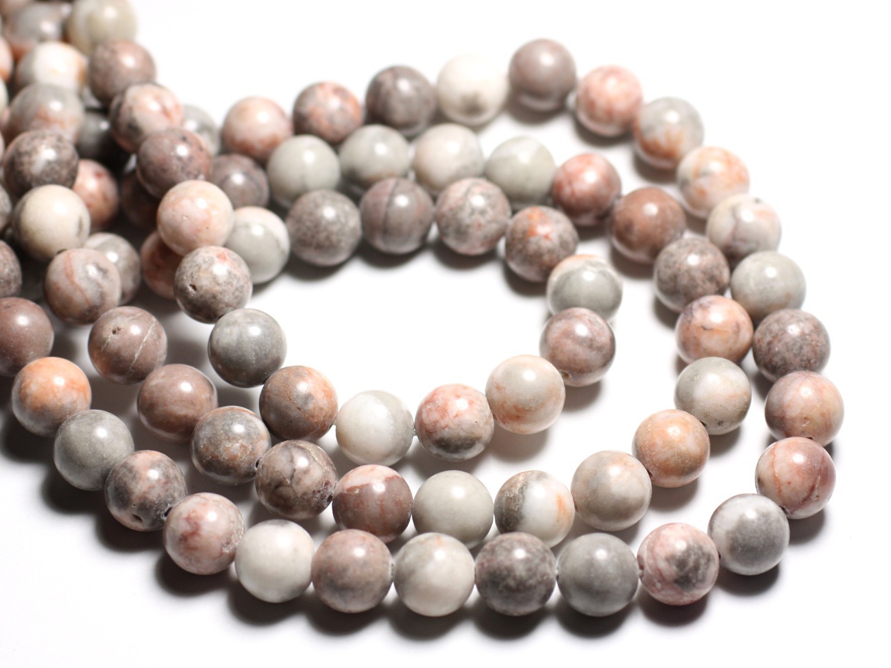 8pc - Perles de Pierre - Jaspe Gris et Rose Boules 10mm -  4558550081933 