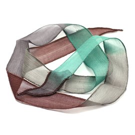 1pc - Hand-dyed Silk Ribbon Necklace 85 x 2.5cm Brown, Blue Green, Gray (ref SOIE169) 4558550001689 