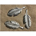 2pc - Pendentif Métal Argenté Rhodium Plume 53mm   4558550005885 