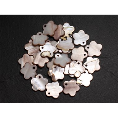 10pc - Perles Breloques Pendentifs Nacre Fleurs 15mm Beige Ivoire -  4558550039965 