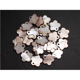 10Stk - Perlen Charms Anhänger Perlmutt Blumen 15mm Beige Elfenbein - 4558550039965 