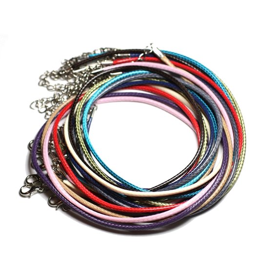 10pc - Colliers Tours de cou 45cm Coton Ciré 2mm Multicolore - 4558550080929 