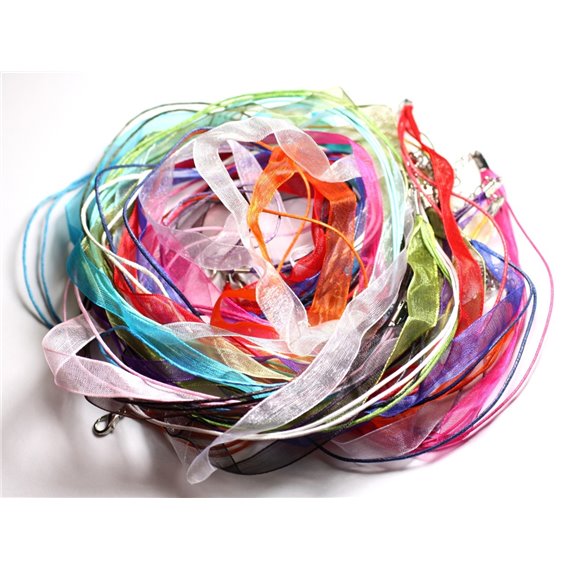 10pc - Colliers Tours de cou Organza et Coton 47cm Multicolore -  4558550080936 