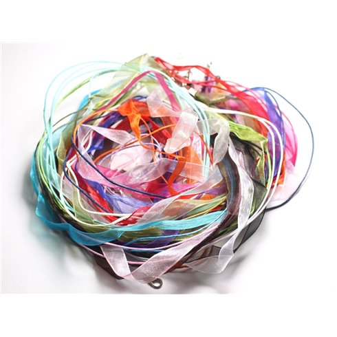 10pc - Colliers Tours de cou Organza et Coton 47cm Multicolore - 4558550080936