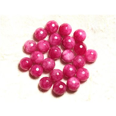 10pc - Perles de Pierre - Jade Rose Fuchsia Boules Facettées 10mm   4558550008671 