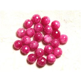 10pc - Perles de Pierre - Jade Rose Fuchsia Boules Facettées 10mm   4558550008671