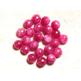 6pc - Perles Pierre - Jade Boules Facettées 10mm Rose Fuchsia Framboise - 4558550008671