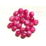 10pc - Perles de Pierre - Jade Rose Fuchsia Boules Facettées 10mm   4558550008671 
