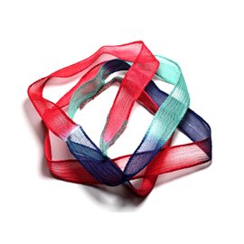 Hand-dyed Silk Ribbon Necklace 108cm x 1.5cm Red Midnight Blue Turquoise (ref SOIE181) - 4558550080905 