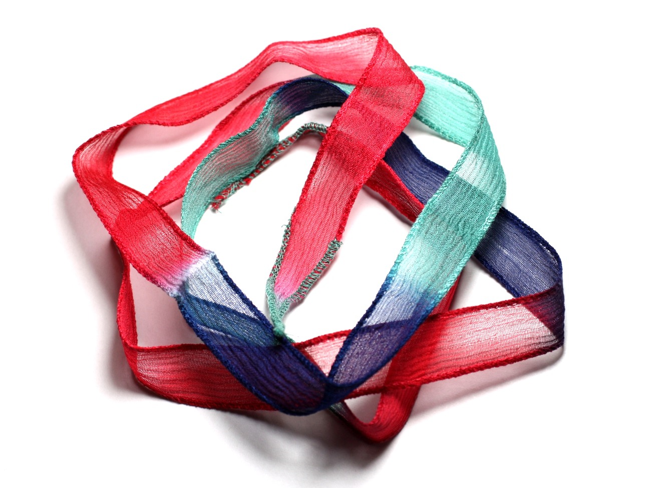 Collier Ruban Soie teint à la main 108cm x 1.5cm Rouge Bleu nuit Turquoise  (ref SOIE181) -  4558550080905 
