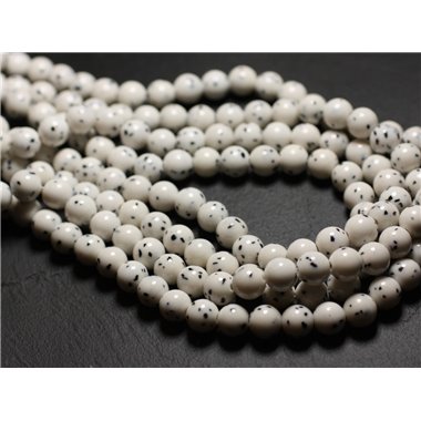 10pc - Perles de Pierre - Jade Boules 8mm Blanc Pois Noir - 4558550039828 