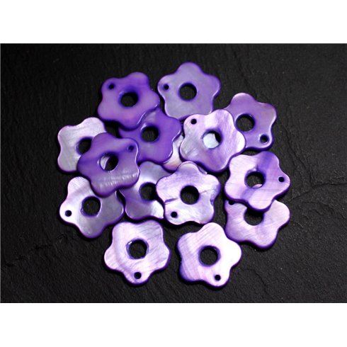 10pc - Perles Breloques Pendentifs Nacre Fleurs 19mm Violet  4558550014665 