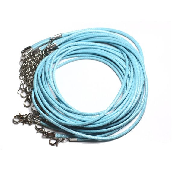 10pc - Colliers Tours de cou 45cm Coton Ciré 2mm Bleu Turquoise -  4558550000521 